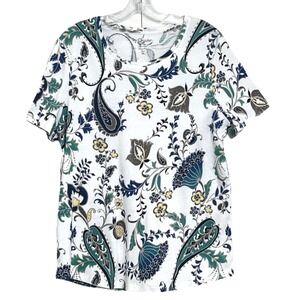 Chico's Womens Paisley Floral T-Shirt 3 US XL/16 Short Sleeve Scoop Neck Boho